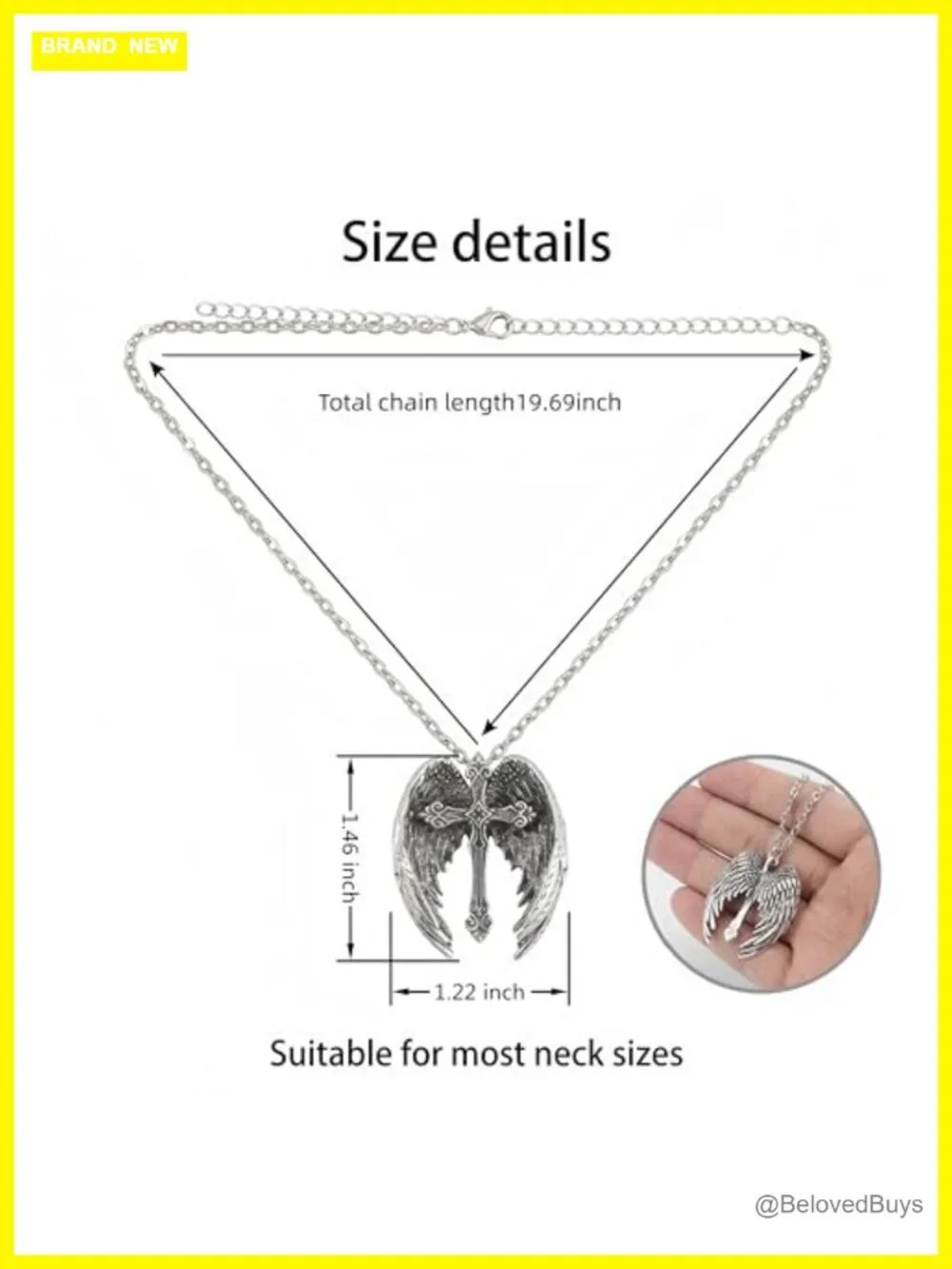 Silver Angel Wing Cross Pendant Necklace Gothic Crucifix Choker Vintage Y2K